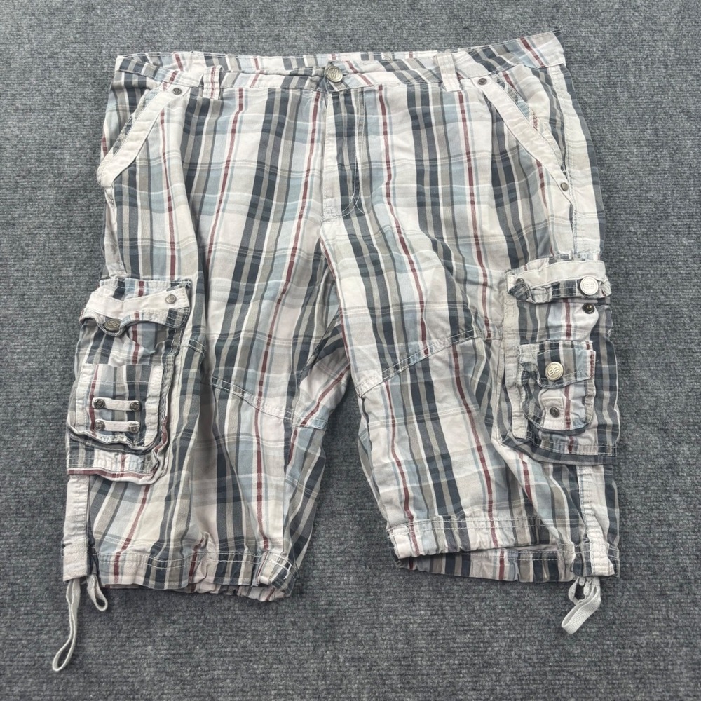 Benjamin Black Cargo Shorts 36 Gray Plaid Multi-Pocket Utility Mens‎